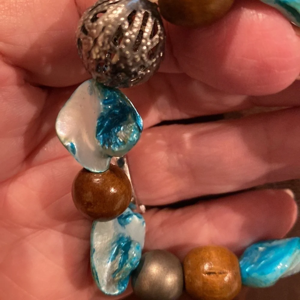 TWO stone and bead stretch bracelets.